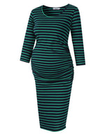 Ruched Maternity Dress Round Neck Maternity Dress 3/4 Sleeve Maternity Dresses