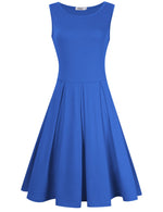 Women Sleeveless Round Neck Knee Length Fit Flare Swing Vintage Casual Summer Dress