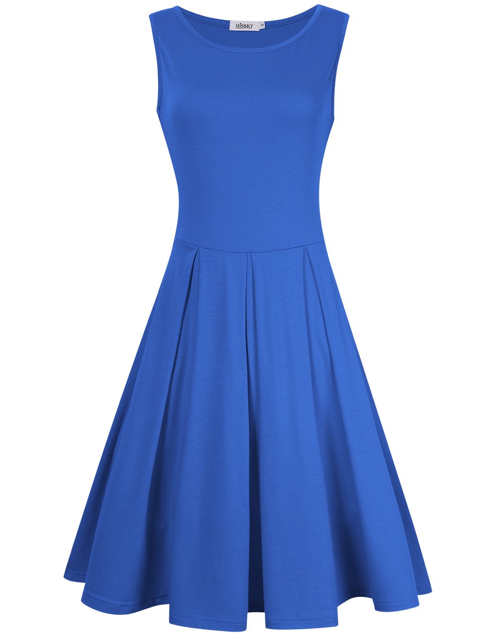 Women Sleeveless Round Neck Knee Length Fit Flare Swing Vintage Casual Summer Dress