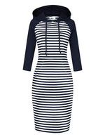 Women 3/4 Sleeve Stripe Pocket Slim Sweatshirt Pullover Hoodie Dress