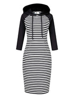 Women 3/4 Sleeve Stripe Pocket Slim Sweatshirt Pullover Hoodie Dress