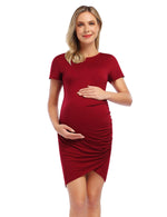 Womens Maternity Dresses Casual Ruched Long Sleeve Irregular Bodycon Mini Dress for Women