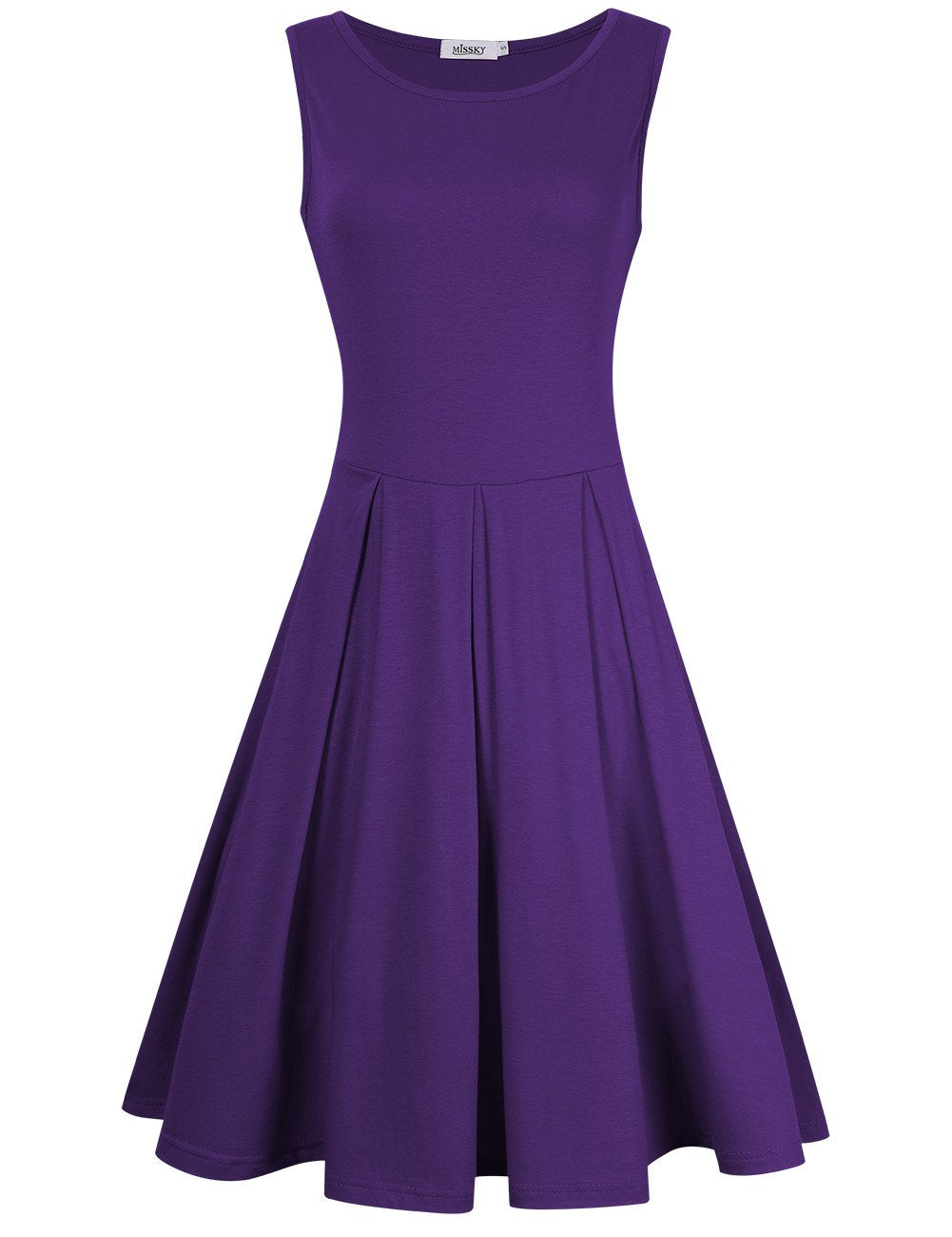 Women Sleeveless Round Neck Knee Length Fit Flare Swing Vintage Casual Summer Dress