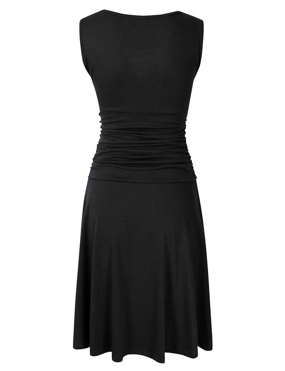 Women V Neck Sleeveless Crossover Wrap Ruched Waist Slimming Swing Cocktail Dress