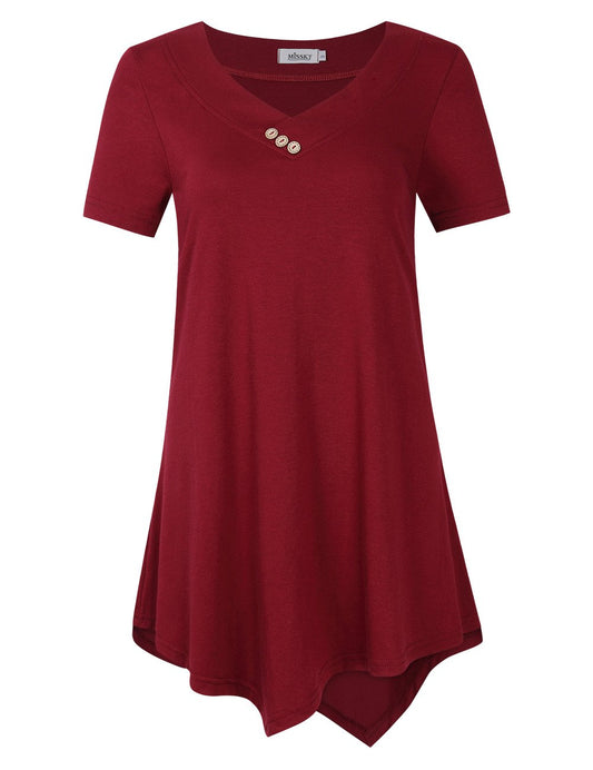 Women's Summer Short Sleeve V Neck Flowy Tunic Top Casual T-Shirt