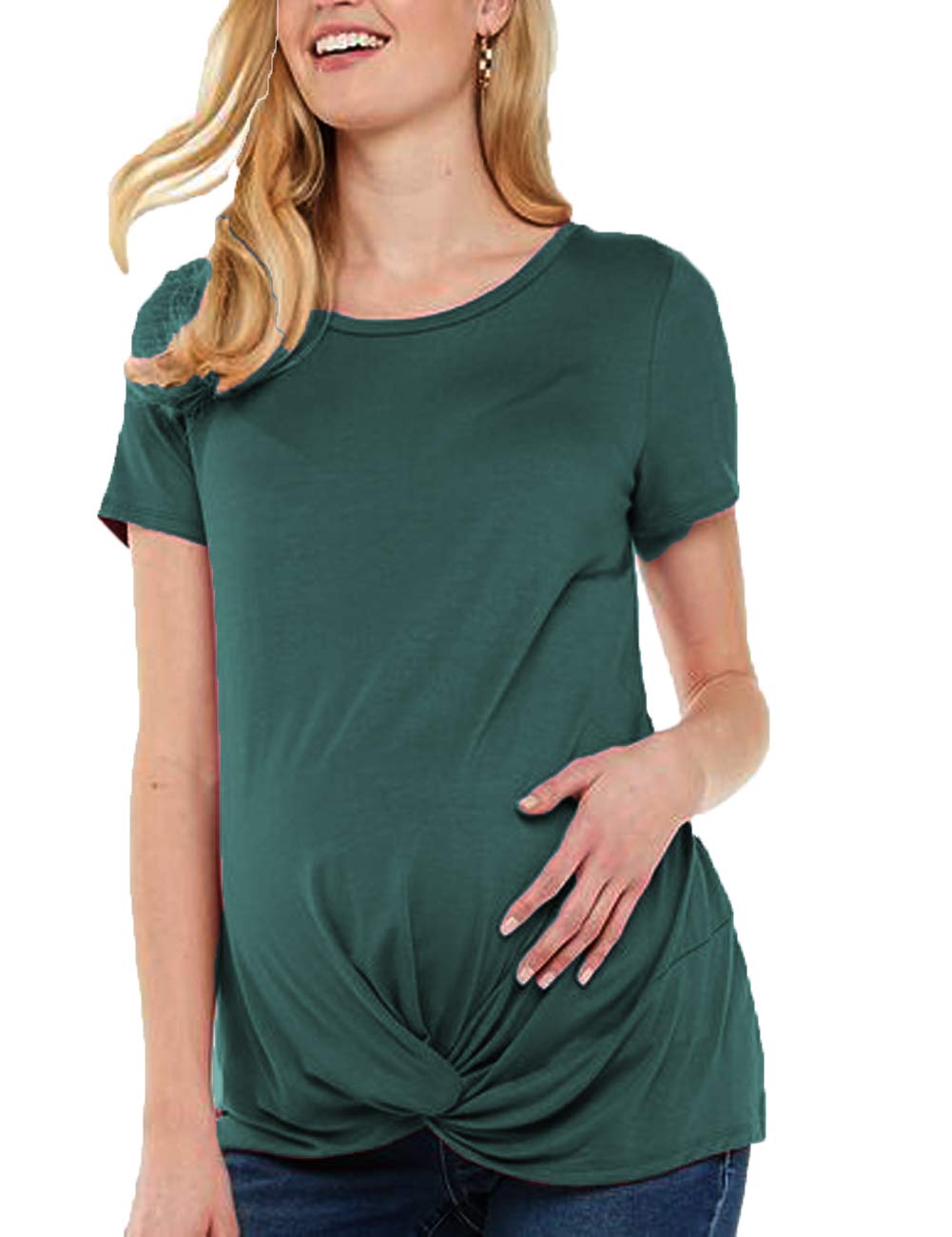 Maternity Shirt Women's Casual Short Sleeve Twist Knot Tunics Tops Blouses