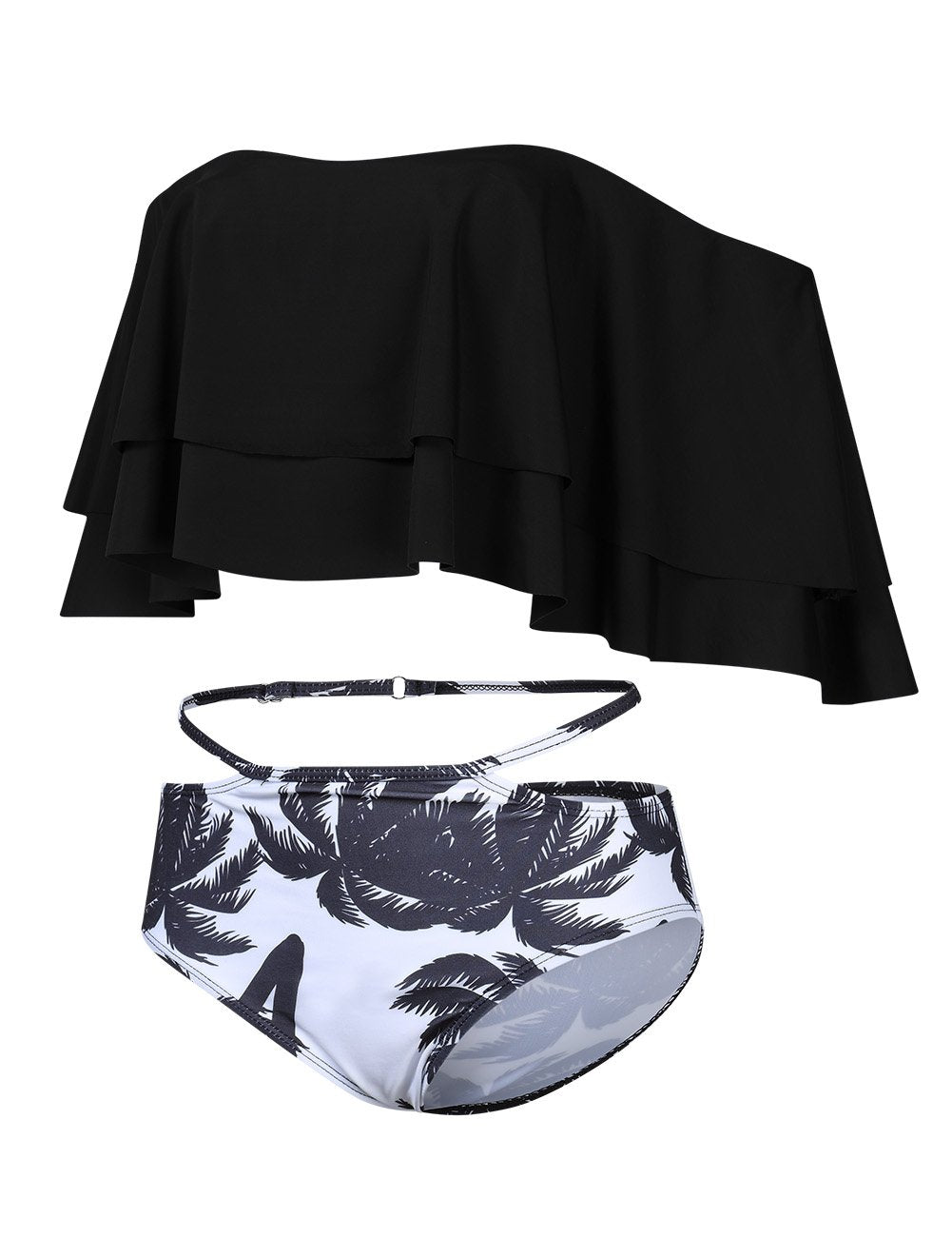 YESFASHION Women's Boho Flounce Falbala Ruffle Bikini Set Swimwear