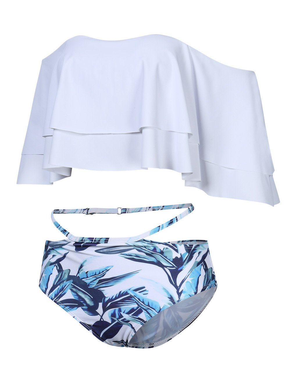 YESFASHION Women's Boho Flounce Falbala Ruffle Bikini Set Swimwear