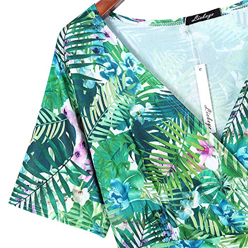 Women Floral Print Split Wrap Deep V-neck Long Maxi Boho Dress