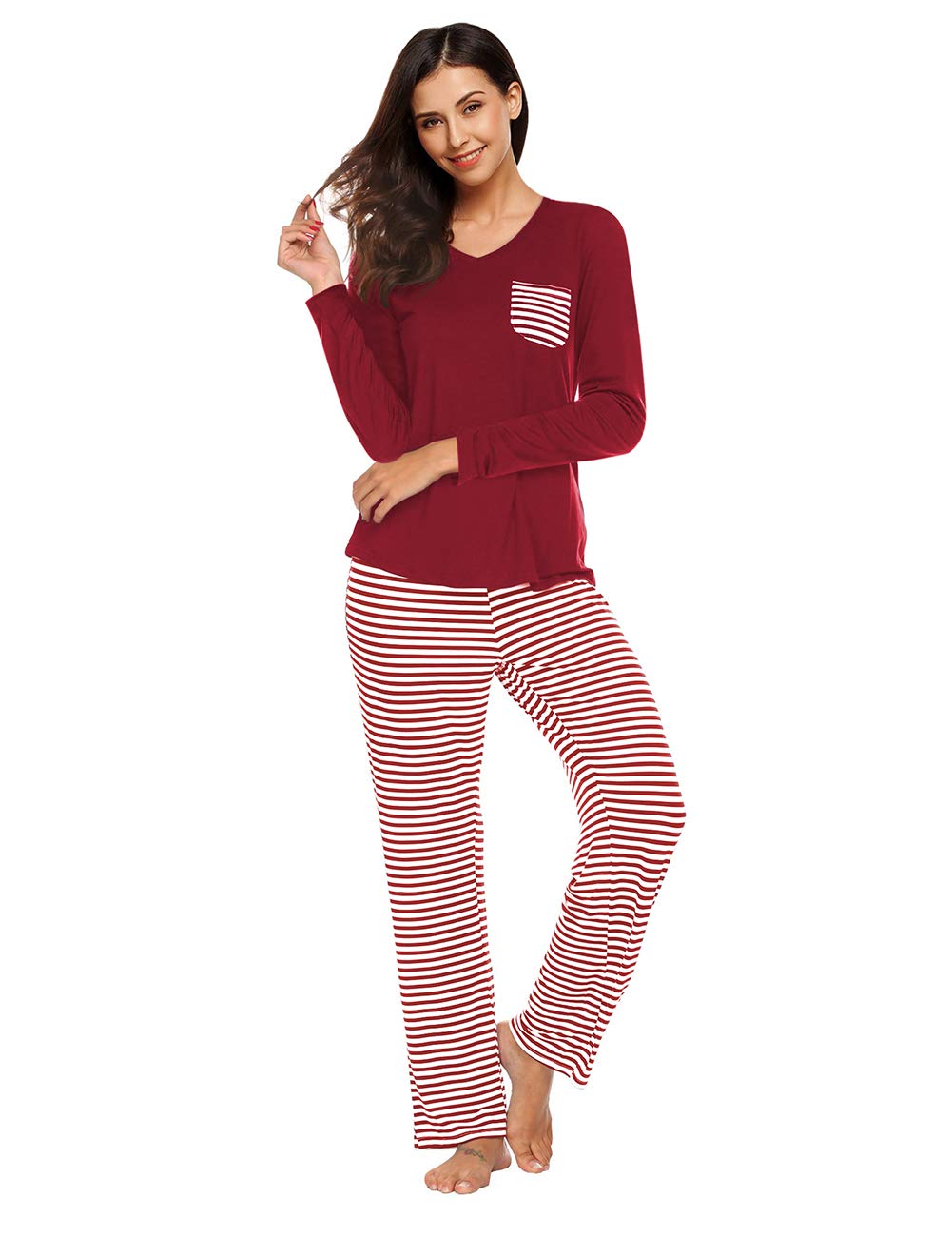 Women's V-Neck Sleepwear Short Sleeve Pajama Set with Pj Set Top & Pants