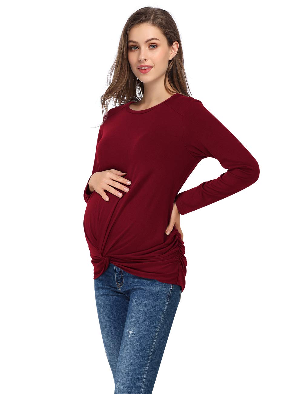 Maternity Shirt Women's Casual T Shirts Twist Knotted Tops Blouse Tunic T-Shirts