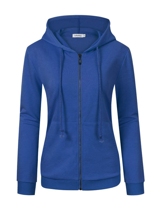 Women's Casual Knitted Zip-up Hoodie Basic Long Sleeve Hoodie Jackets with Kanga Pocket