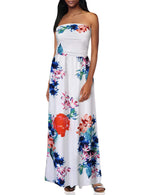 Women Strapless Maxi Boho Vintage Summer Beach Floral Print Hawaiian Party Long Dress