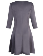 Women Scoop Neck 3 4 Long Sleeve Dress Casual Fit and Flare Dress Swing Church Dress