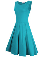 Women Sleeveless Round Neck Knee Length Fit Flare Swing Vintage Casual Summer Dress