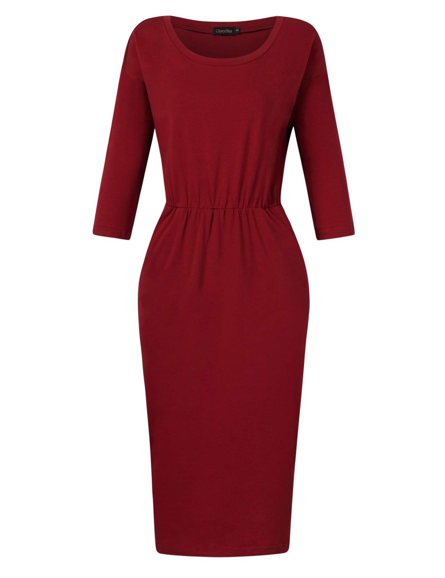 Women's 3/4 Sleeve Round Neck Hips-Wrapped Casual Office Pencil Dress