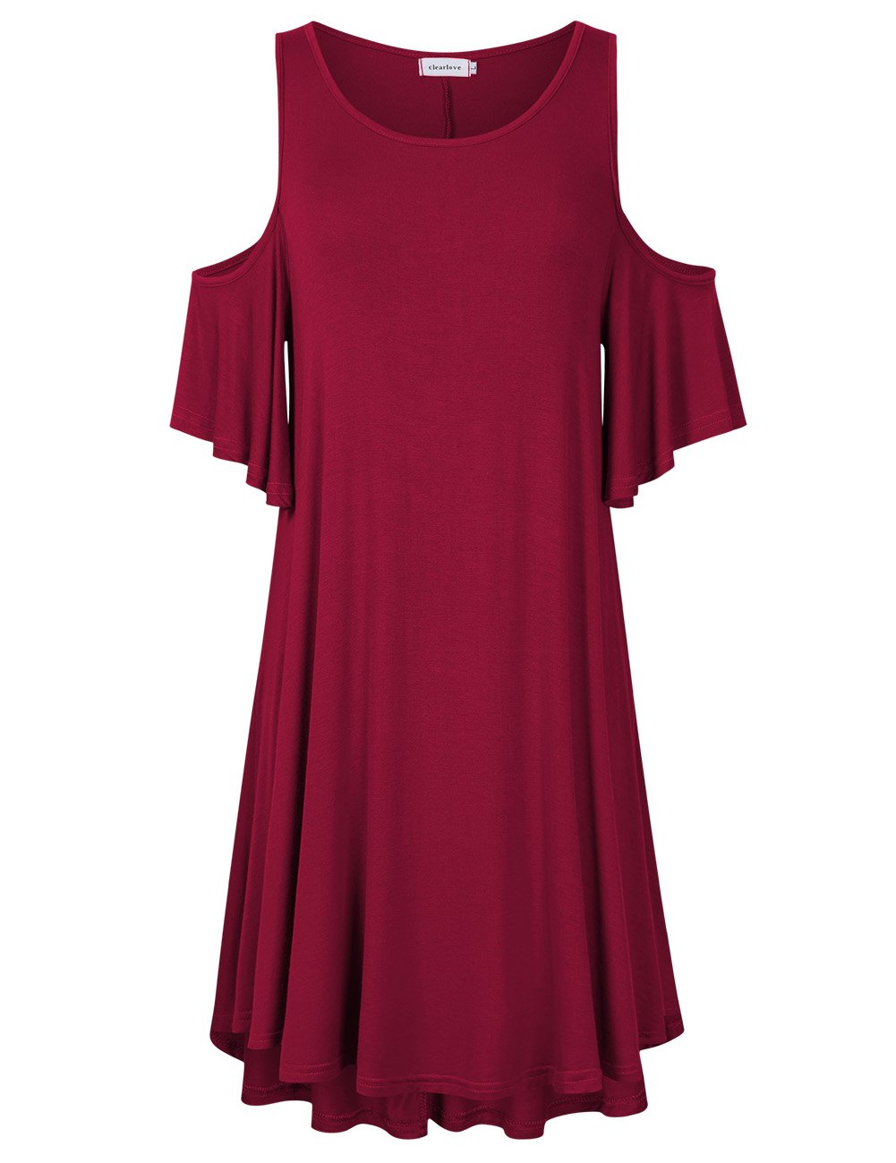 Women Plus Size Summer Round Neck Solid Cold Shoulder Loose Casual Blouse Dress