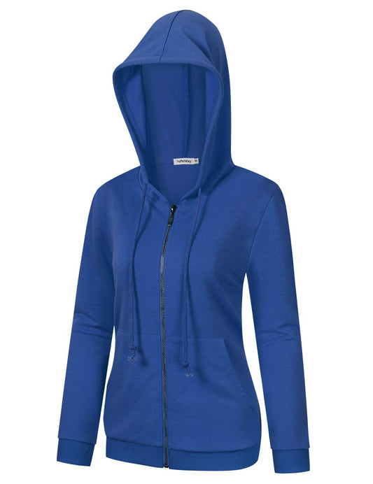 Women's Casual Knitted Zip-up Hoodie Basic Long Sleeve Hoodie Jackets with Kanga Pocket