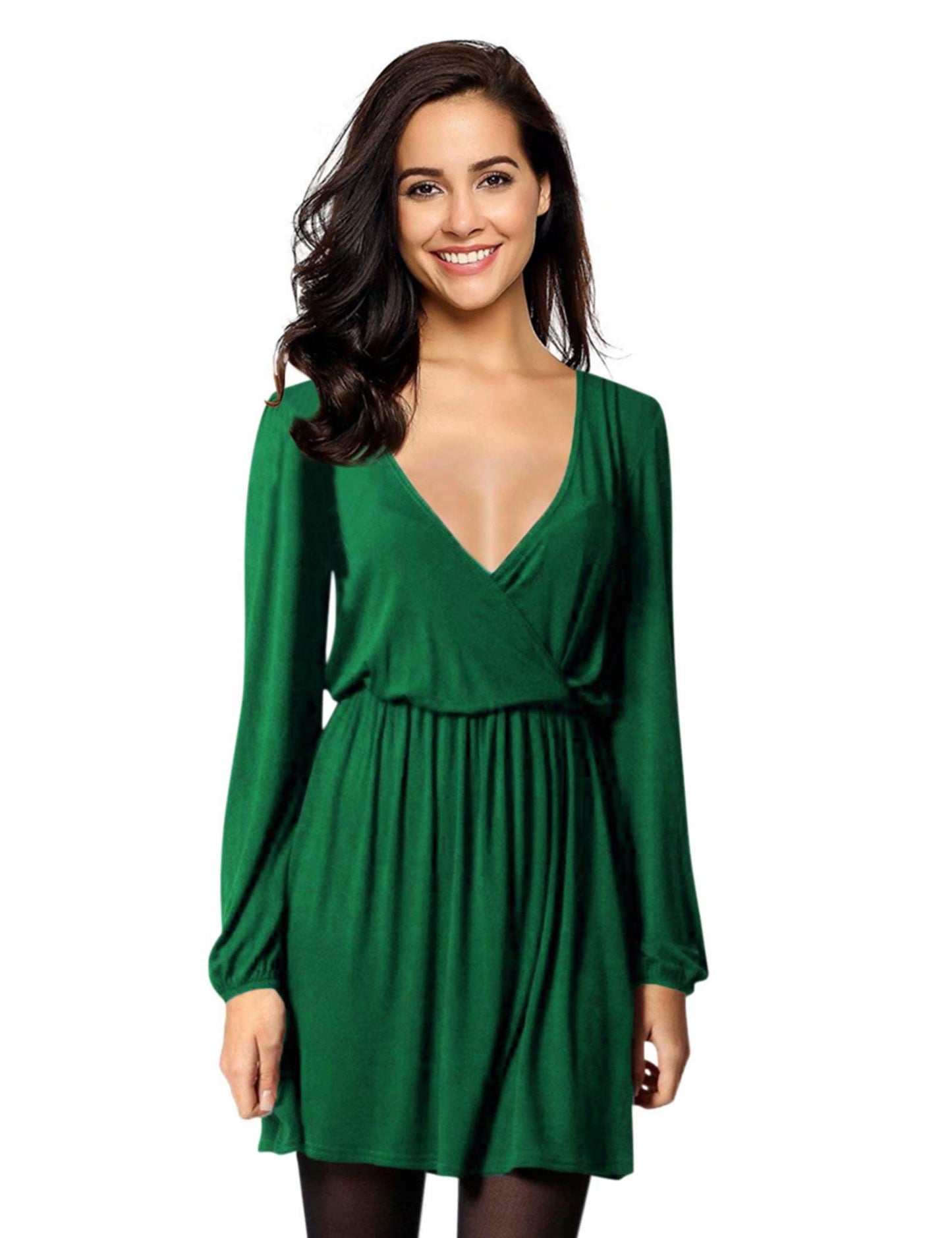 YESFASHION Women V-Neck Business Casual Party Mini Dress