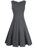 Women Sleeveless Round Neck Knee Length Fit Flare Swing Vintage Casual Summer Dress
