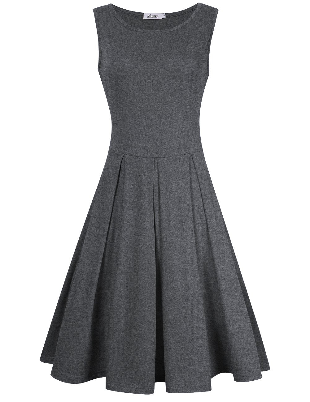 Women Sleeveless Round Neck Knee Length Fit Flare Swing Vintage Casual Summer Dress