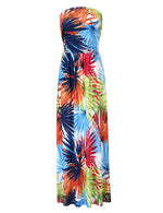 Women Strapless Maxi Boho Vintage Summer Beach Floral Print Hawaiian Party Long Dress