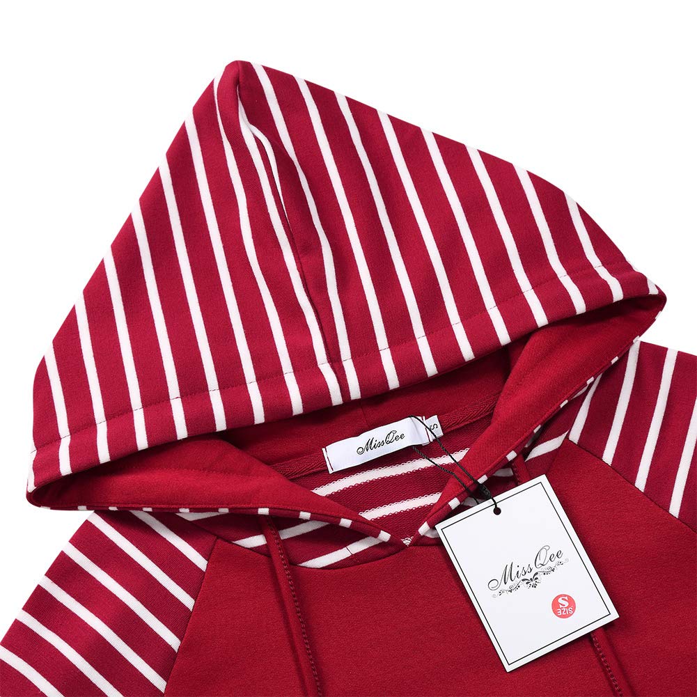 Women's Cowl Neck Pullover Hoodies Long Sleeve Kangaroo Pocket Spliced Striped Hooded Sweatshirts