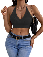 Womens Sexy Halter Crop Tops Sleeveless Y2K Backless Knitted Tube Top V Neck Solid Summer