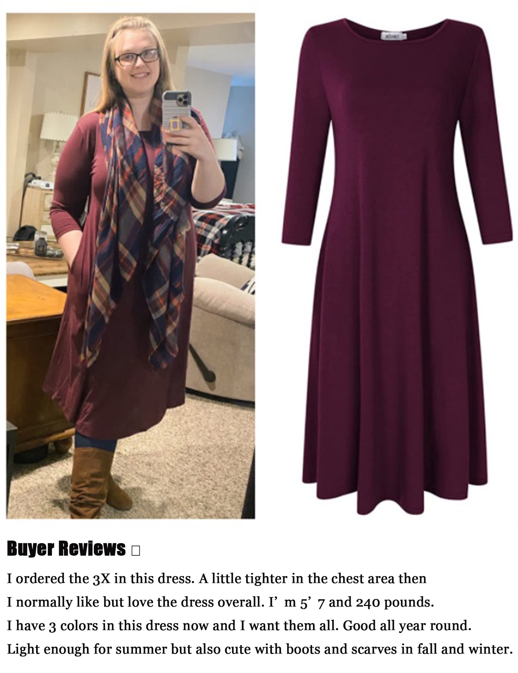 Women's Casual Summer T Shirt Dresses Short Sleeve Swing Dress with Pockets