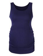 Maternity Basic Tank Top Neck Sleeveless Tops Pregnancy Solid Side Ruching Vest