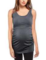 Maternity Basic Tank Top Neck Sleeveless Tops Pregnancy Solid Side Ruching Vest