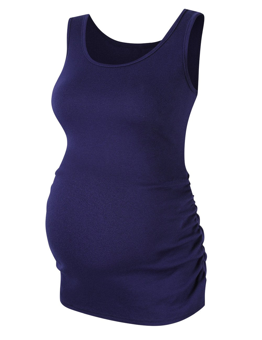 Maternity Basic Tank Top Neck Sleeveless Tops Pregnancy Solid Side Ruching Vest