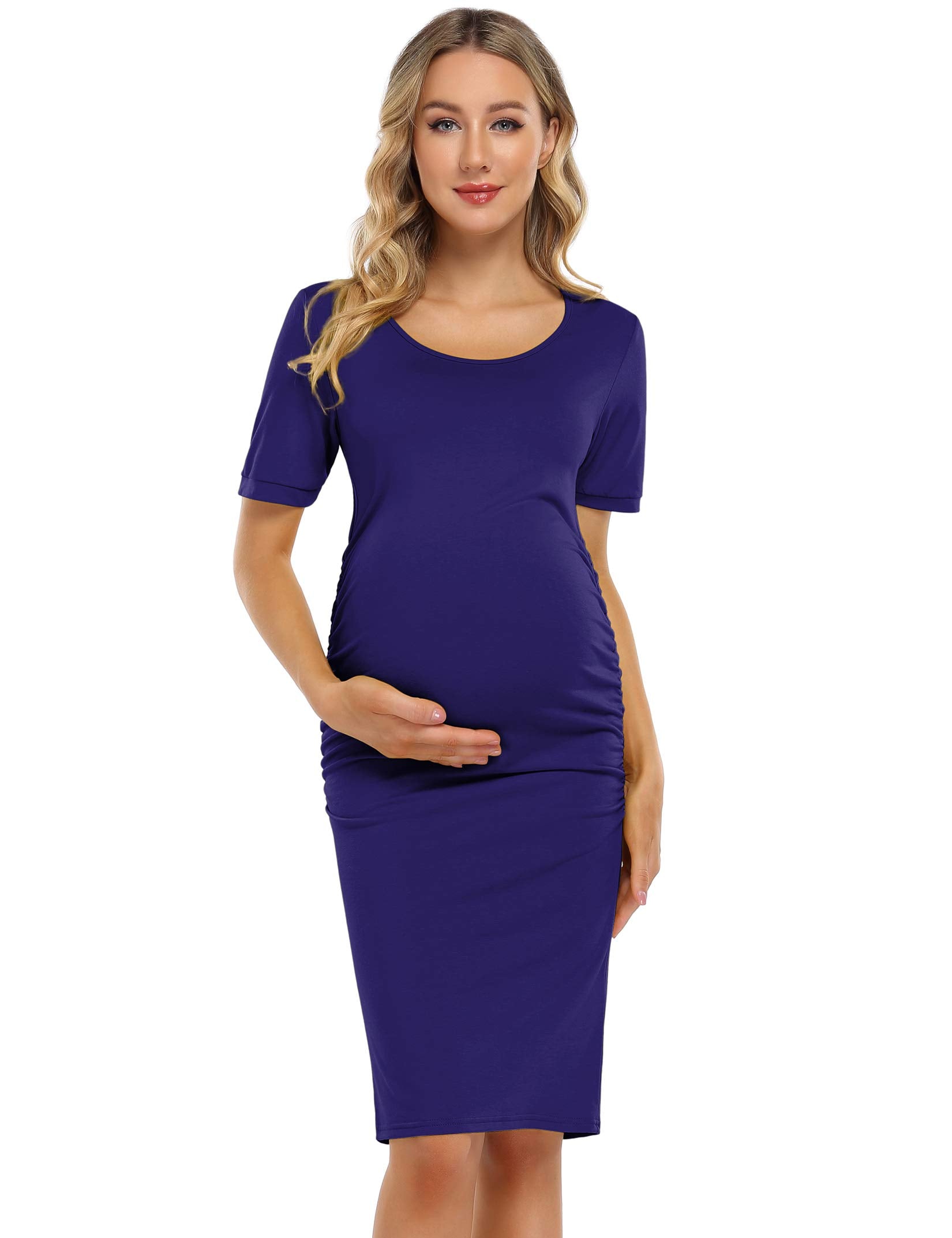 Maternity Dress Ruched Round Neck Maternity Dresses