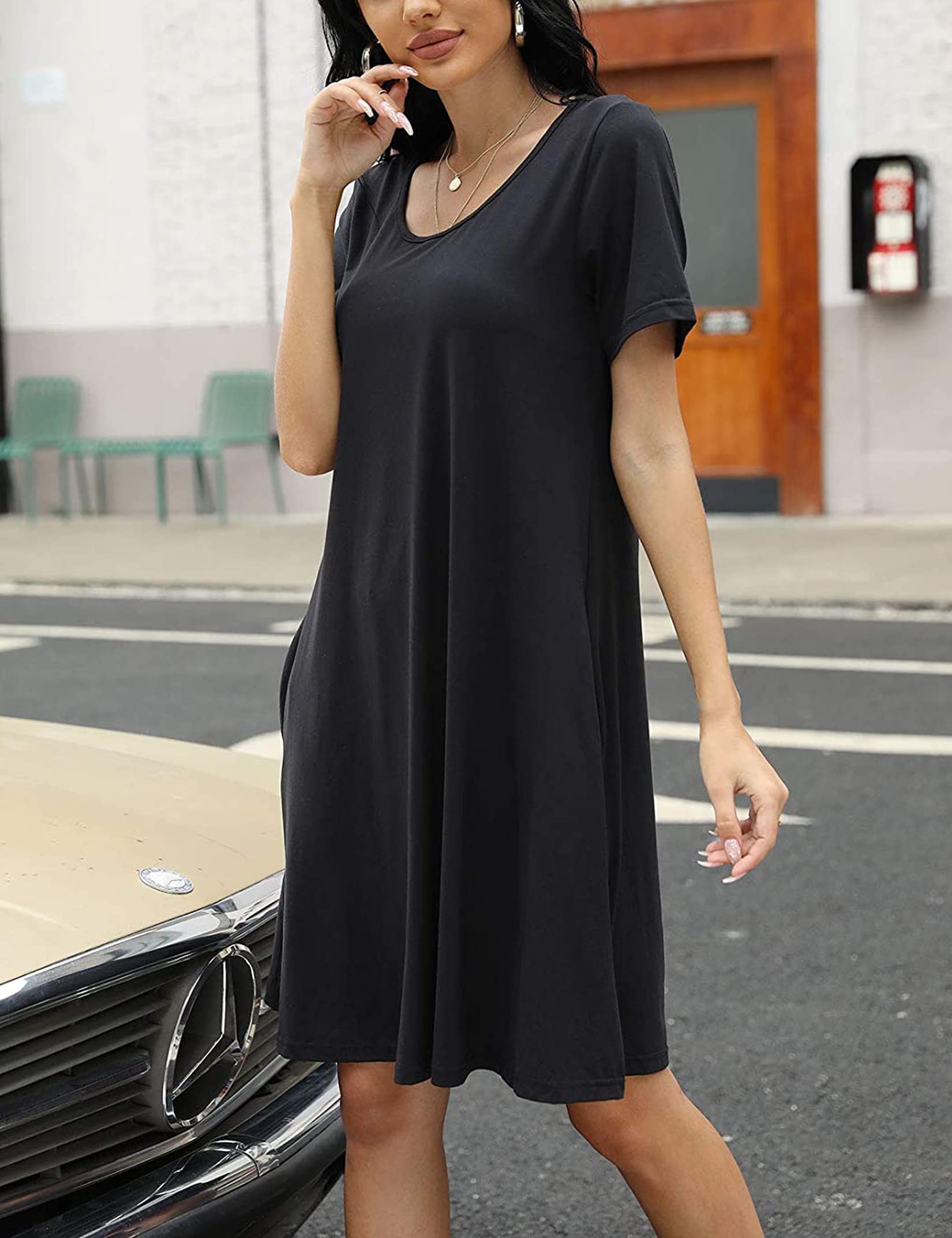 Women's Casual Summer T Shirt Dresses Short Sleeve Swing Dress with Pockets