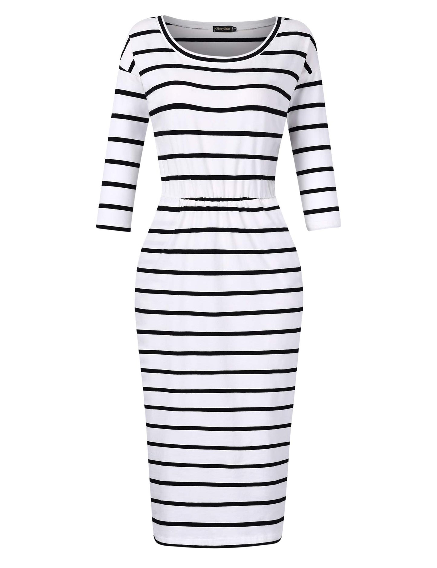 Women's 3/4 Sleeve Round Neck Hips-Wrapped Casual Office Pencil Dress