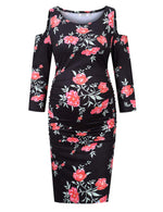 Maternity Dress Women's Scoop Neck Could Shoulder Ruched Maternity Dresses
