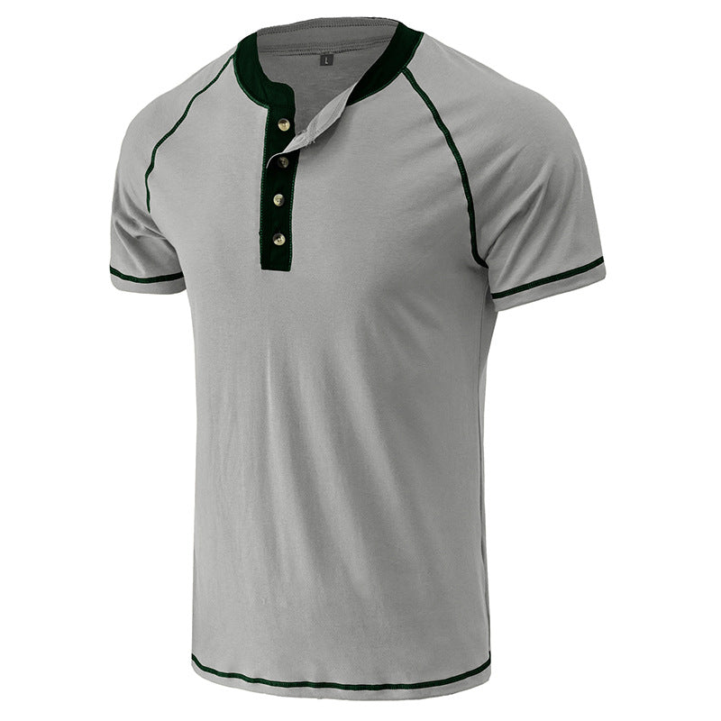 YESFASHION Men Shirt Henley Color Matching T-shirt