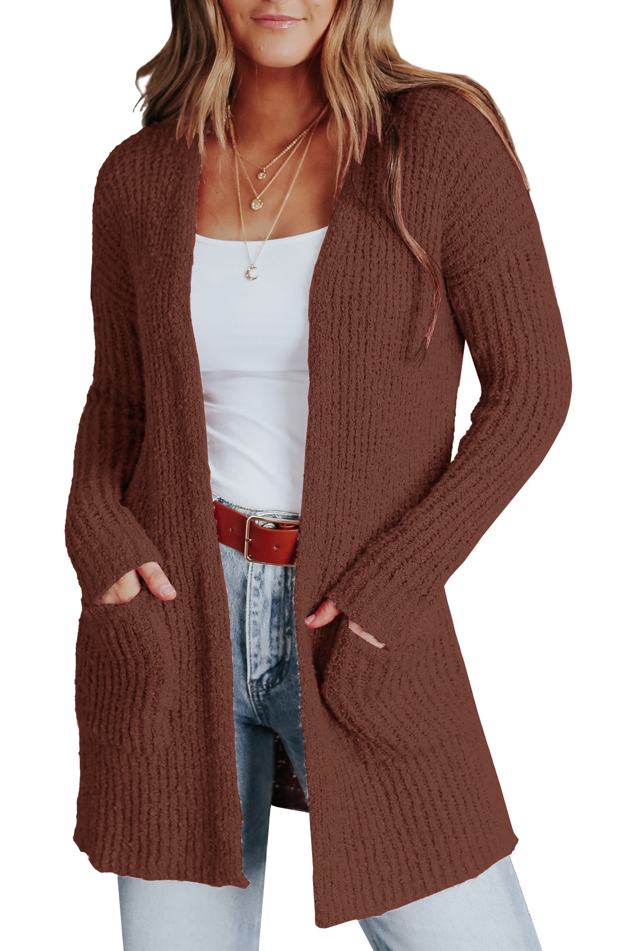 Women's Long Sleeve Cardigan Knit Jacket with Pockets