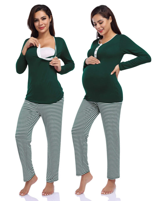 Maternity Pajama Women's Maternity Nursing Pajamas Set Long Sleeve Soft Breastfeeding Sleepwear