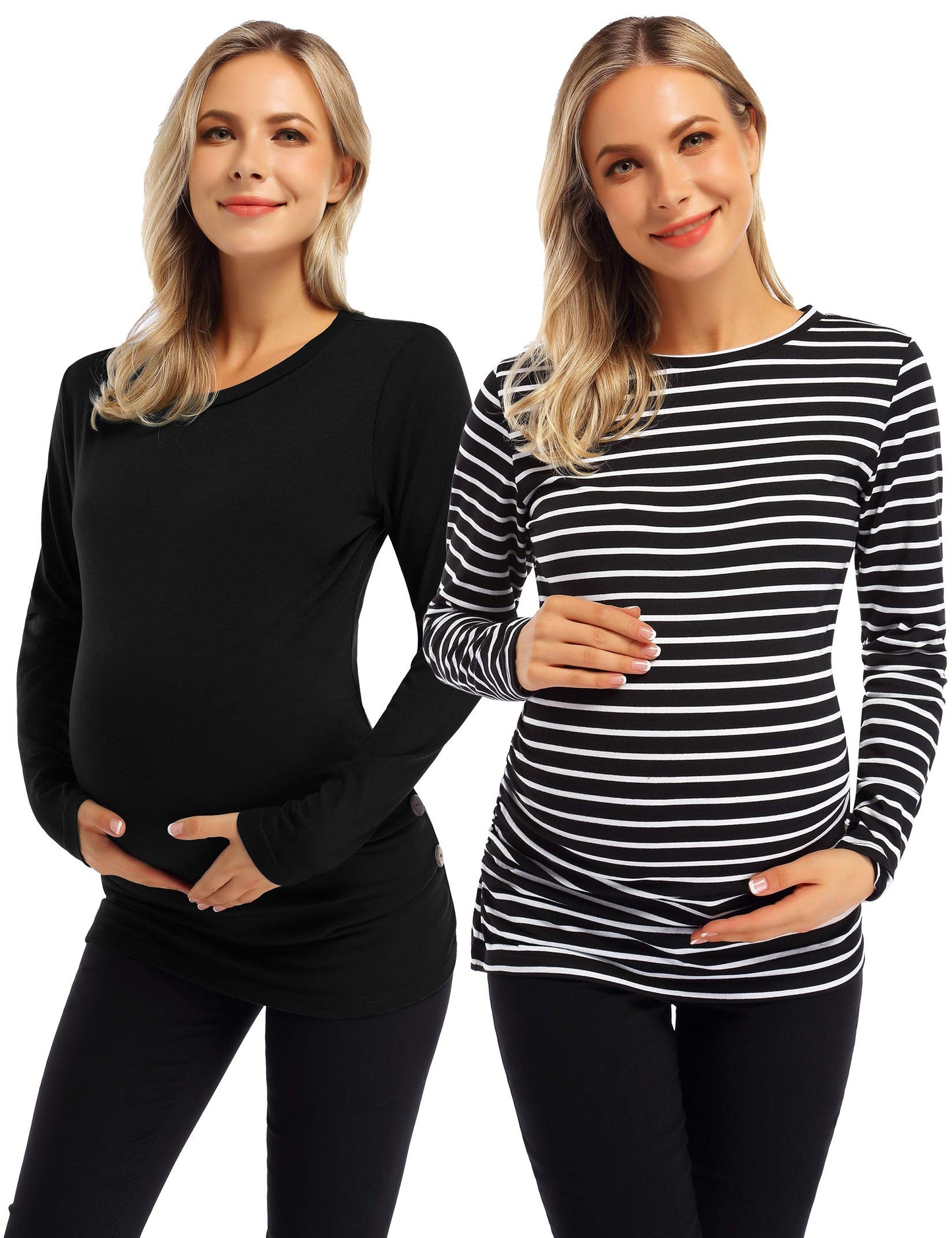 Maternity Shirt Side Button and Ruched Maternity Tunic Tops