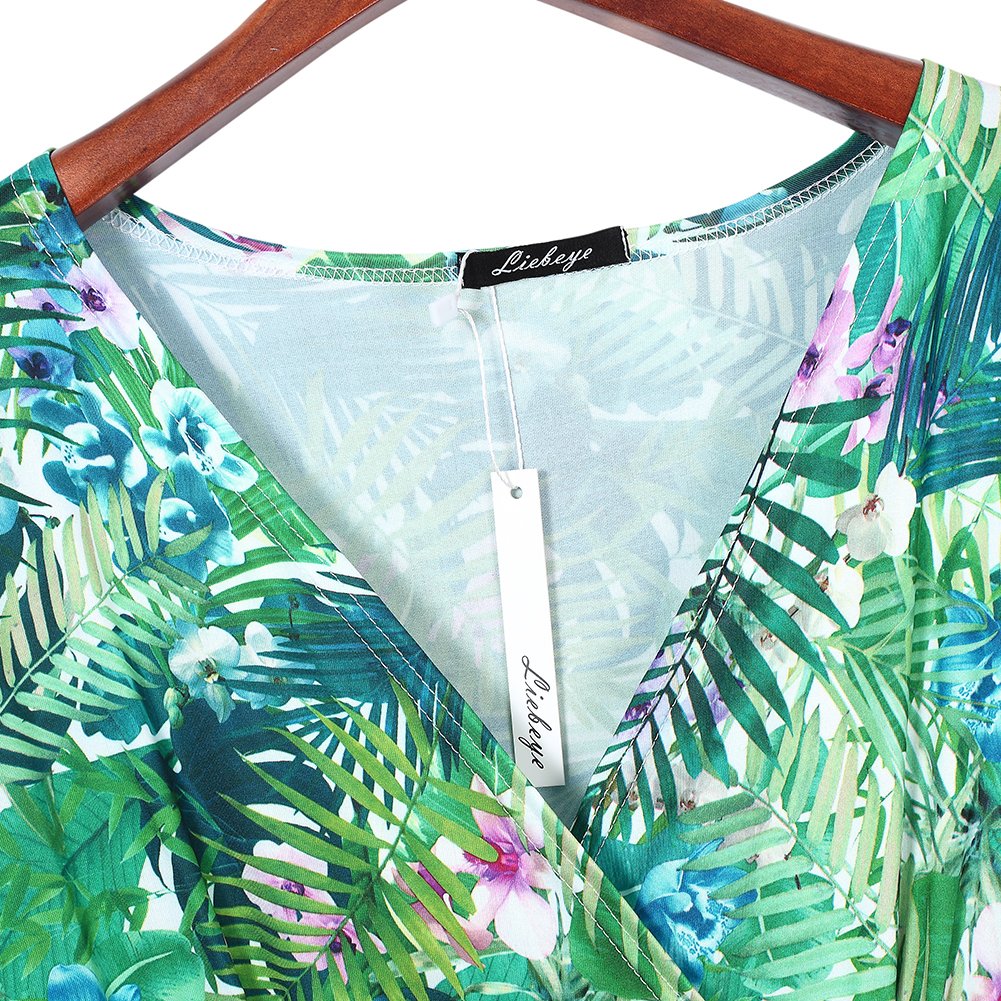 Women Floral Print Split Wrap Deep V-neck Long Maxi Boho Dress