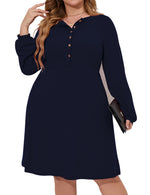Women's Plus Size Button Up Long Balloon Sleeve Fall Dress