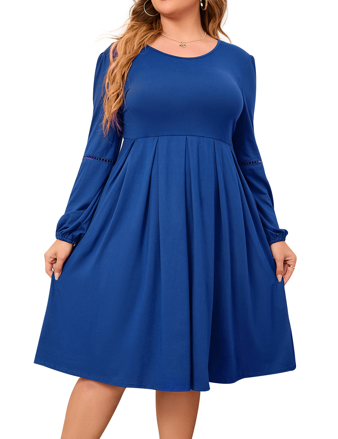 Women's Plus Size Lantern Long Sleeve Dress with Pockets