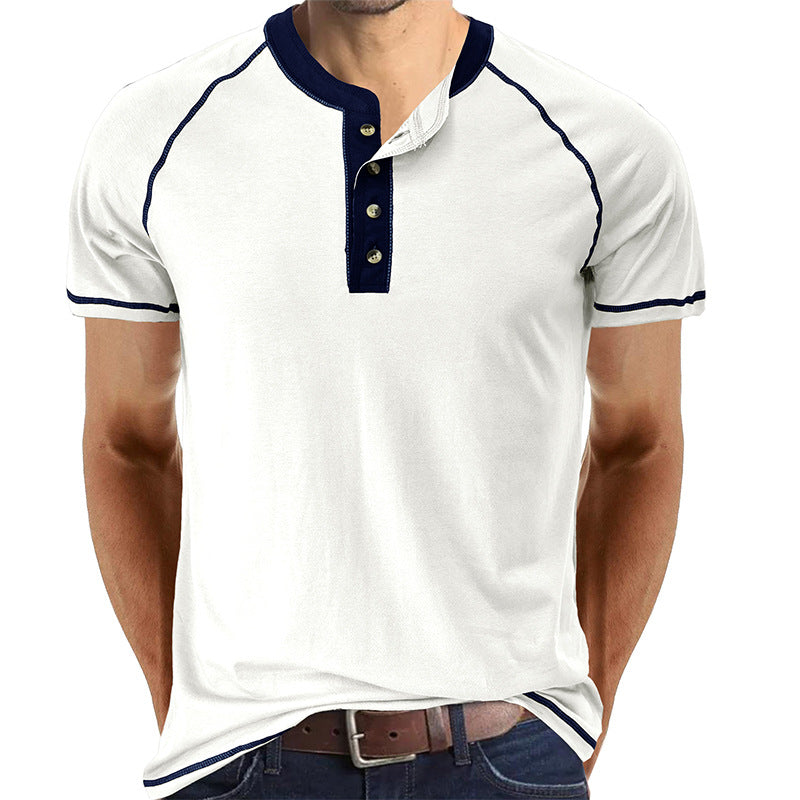 YESFASHION Men Shirts Henley Color Matching T-shirt