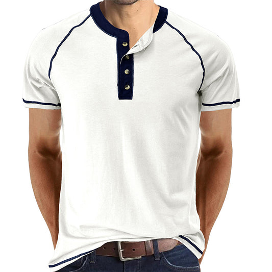 YESFASHION Men Shirts Henley Color Matching T-shirt