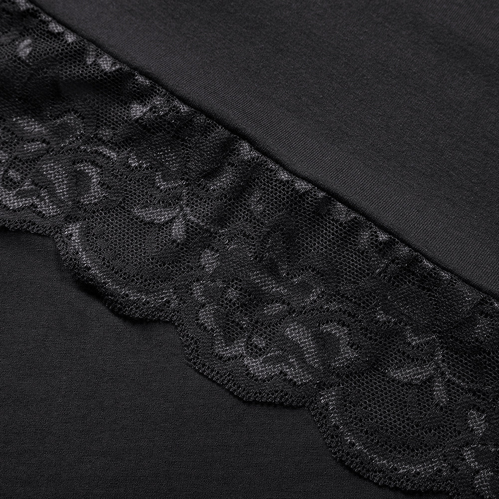 YESFASHION Women's Long Sleeve Knit Turtleneck Lace Cotton Casual Dress Black
