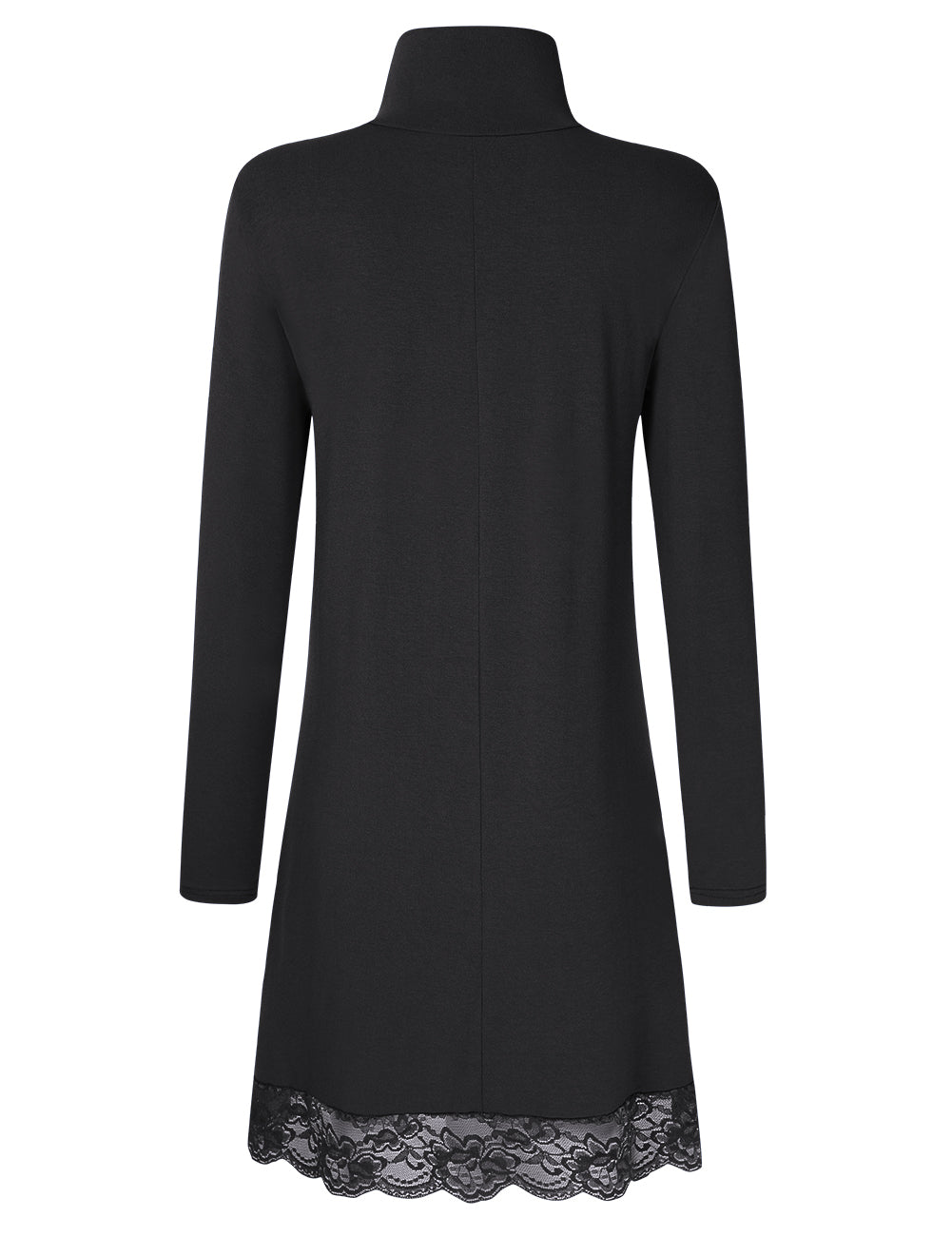 YESFASHION Women's Long Sleeve Knit Turtleneck Lace Cotton Casual Dress Black