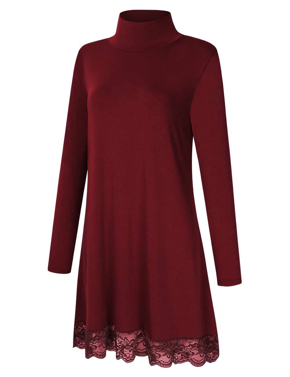 YESFASHION Women's Long Sleeve Knit Turtleneck Lace Cotton Casual Dress