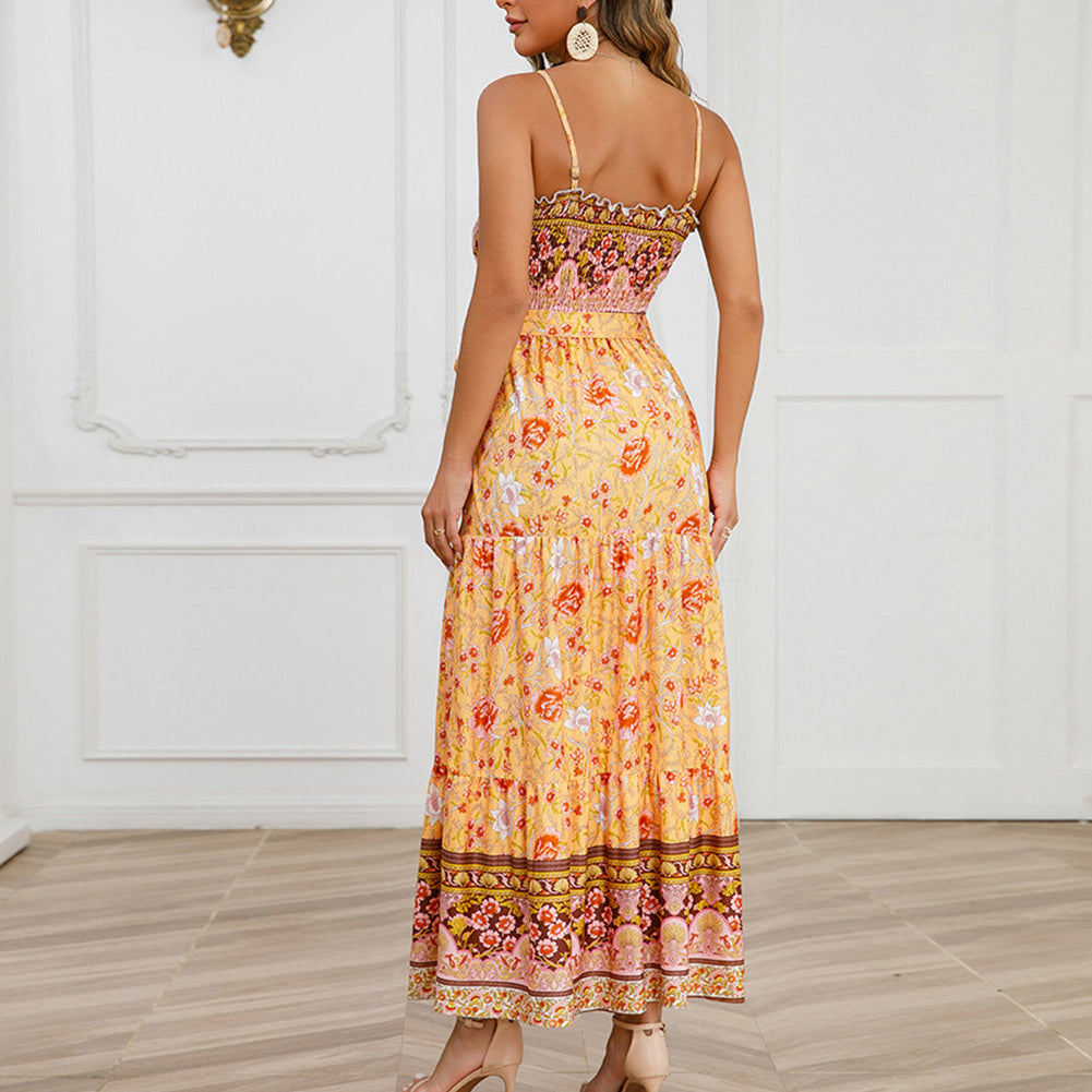 YESFASHION Women Summer Belted Floral Dress