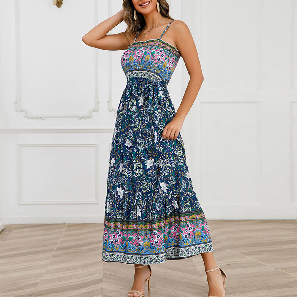 YESFASHION Women Summer Belted Floral Dress